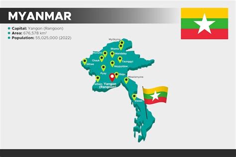 Premium Vector Myanmar Isometric 3d Illustration Map Flag Capital