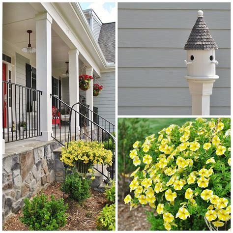 Farmhouse Style Front Porch With Pops Of Red House With Porch