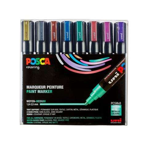 Posca Uni Tusser Pc M Stk Metallic Colors Markers