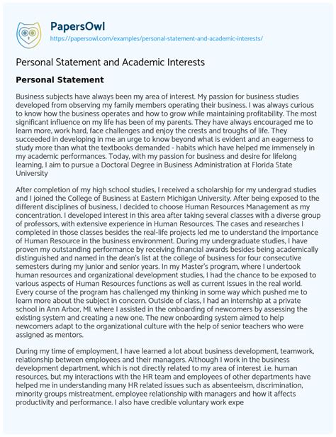 Personal Statement and Academic Interests - Free Essay Example - 838 ...