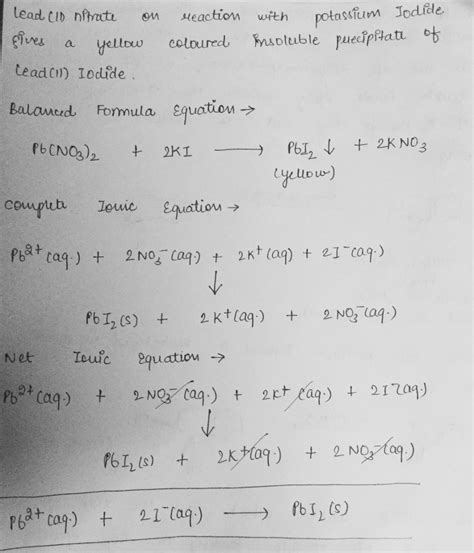 Solved Lead Ii Nitrate Aq Potassium Lodide Ag Formula Equation Course Hero