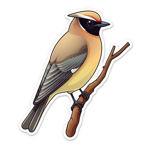 Adorable Cartoon Style Sticker Of Cedar Waxwing Bird Stock Illustration