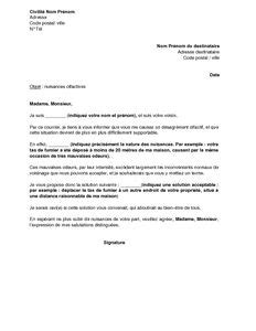 Lettre De R Clamation Pour Mauvaises Odeurs Du Fait Du Voisin Et