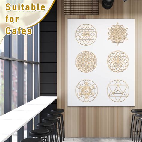 6 Pcs 12 Inch Sacred Geometry Wood Wall Art Set Zen Metatron Cube Home