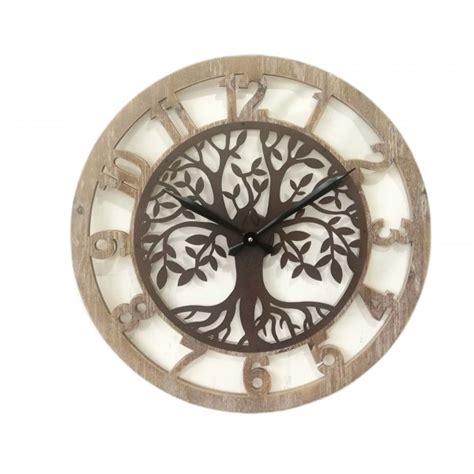 Horloge Métal ajouré et Bois Clair Motif Arbre de Vie Diamètre 60 cm