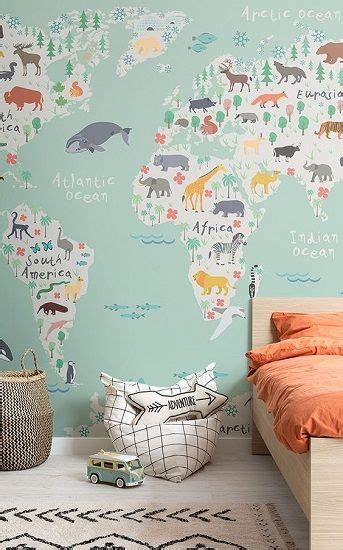 Papier Peint Carte Du Monde Animaux Chambre Enfant Kid Room Decor