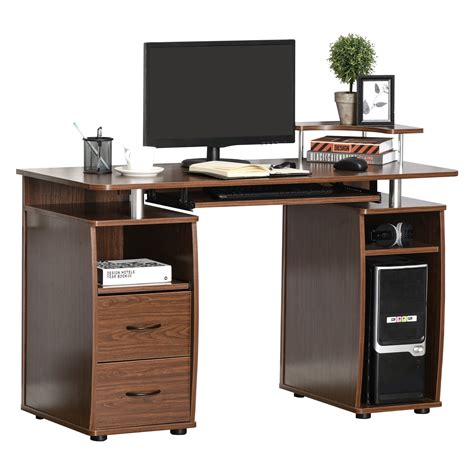 HOMCOM Computer Office Desk Workstation with Keyboard Tray, CPU Shelf ...