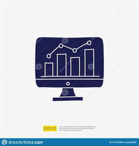 Data Collection And Analysis Concept Doodle Glyph Icon With Graphic Chart On Pc Screen Monitor