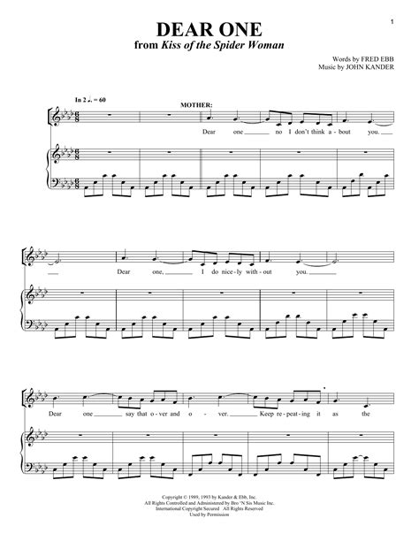 Dear One Sheet Music | John Kander | Piano & Vocal