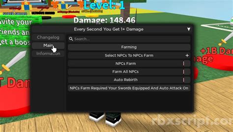 Every Second You Get 1 Damage Auto Farm Auto Rebirth Scripts RbxScript