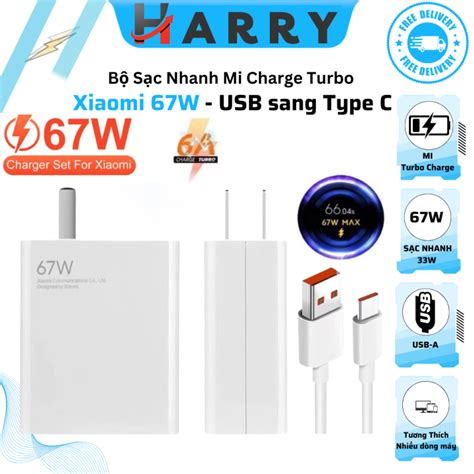 Bộ Sạc Nhanh Xiaomi 67W 33W USB sang Type C Sạc mọi máy Củ cáp sạc