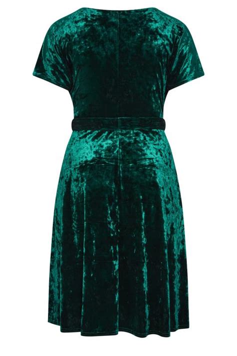 Yours London Plus Size Emerald Green Velvet Wrap Skater Dress Yours