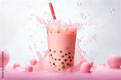 Divertido Bubble Tea De Fresas Bebida Aesthetic Coreana Batido De