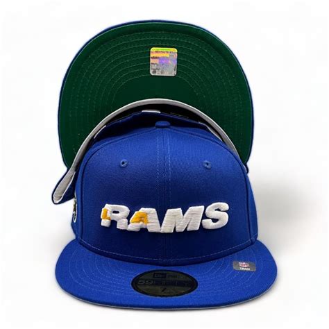 Los Angeles Rams Royal Blue Helmet Side Patch Green UV 59FIFTY Fitted Hat