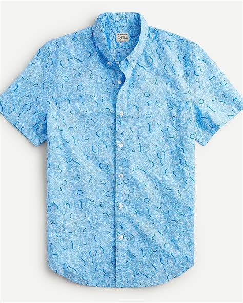 Jcrew Short Sleeve Slub Cotton Shirt In Wave Print For Men