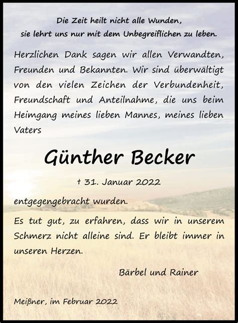 Traueranzeigen Von Günther Becker Trauerwerra Rundschaude