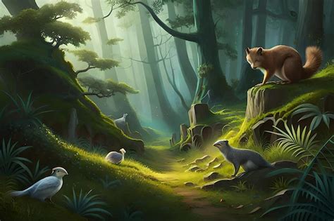 Premium AI Image | A magic animals in adark fantasy forest