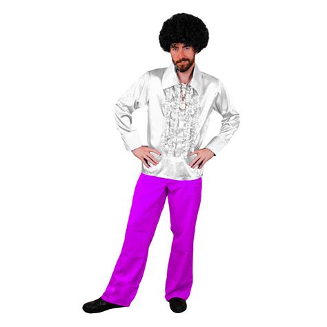 MENS 1970 S DISCO RUFFLE SHIRTS FLARES ADULTS FANCY DRESS COSTUME 70S