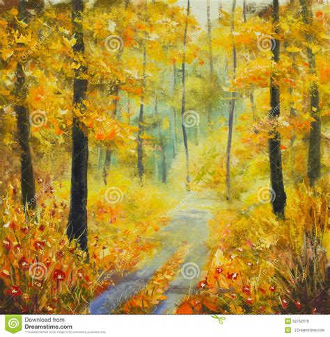 Original Oil Painting Sunny Forest Landscape, Beautiful Solar Road In ...