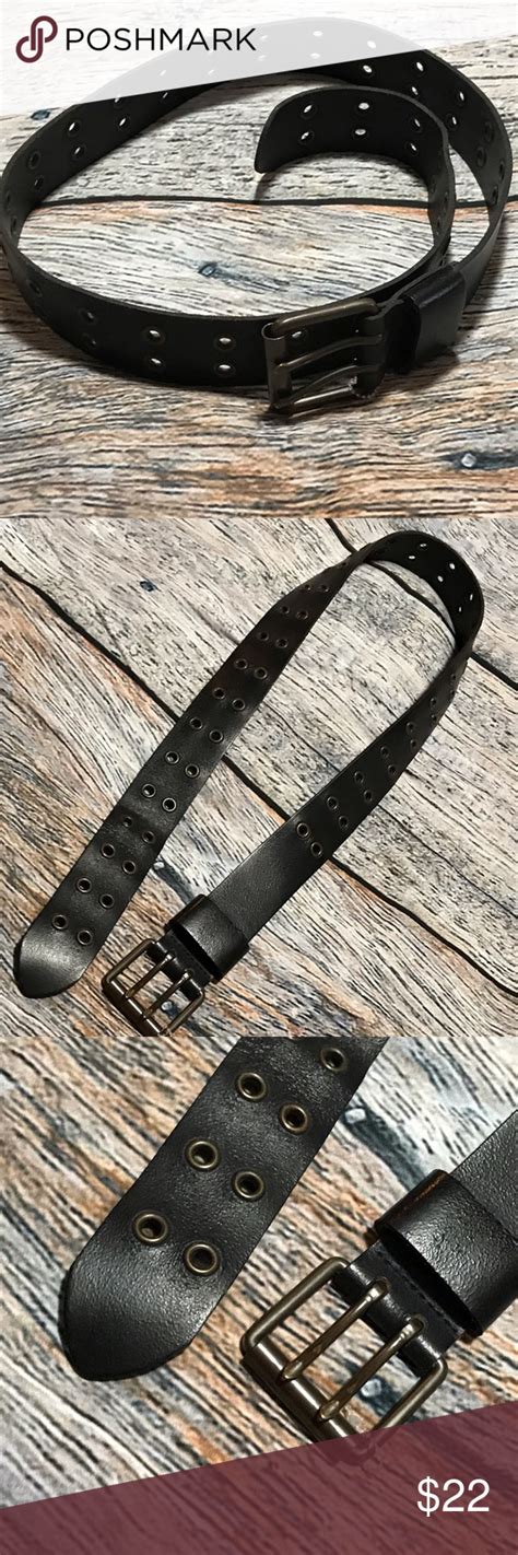 Black Leather Two Prong Grommeted Belt Black Leather Leather Belt