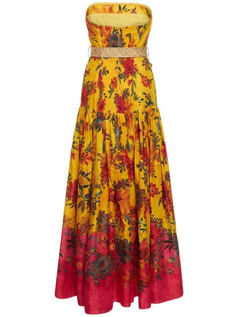 Zimmermann Ginger Floral Strapless Linen Midi Dress Zimmermann