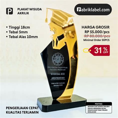 Jual Plakat Wisuda Akrilik Tinggi 18cm Tebal 5mm Harga Grosir