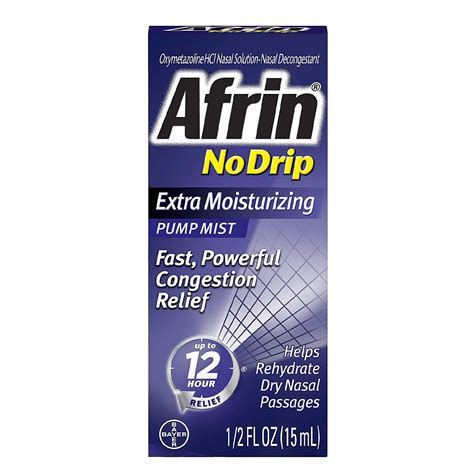 Afrin No Drip Extra Moisturizing 12 Hour Nasal Congestion Relief Pump