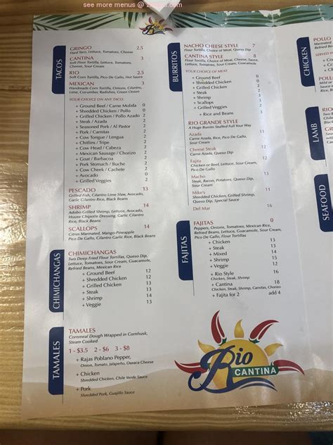 Menu at Rio Cantina restaurant, North Augusta