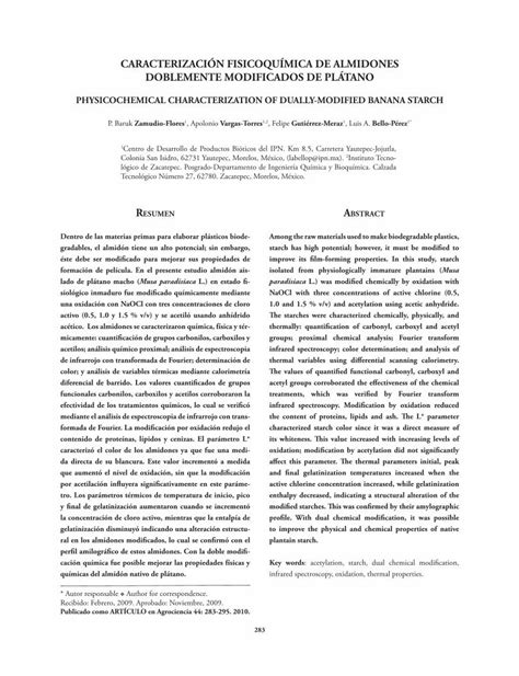 PDF CARACTERIZACIÓN FISICOQUÍMICA DE una oxidación con NaOCl con