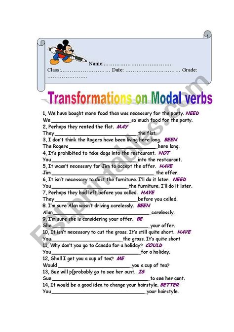 Modals Worksheet Class 8