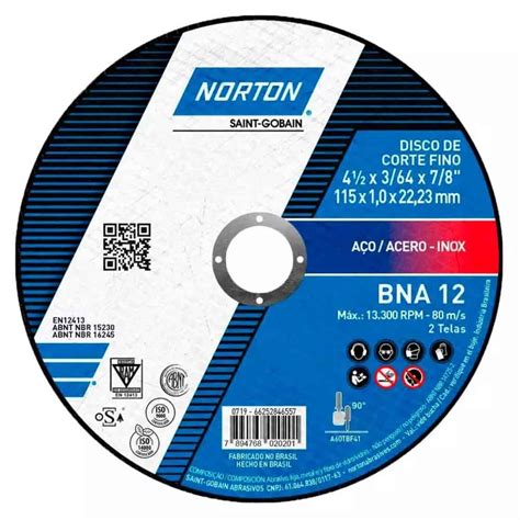 Disco De Corte Inox BNA 12 New Azul T41 115x1 0x22 23mm Norton