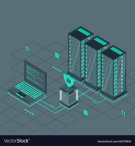 Technology isometric design for quantum computer Vector Image