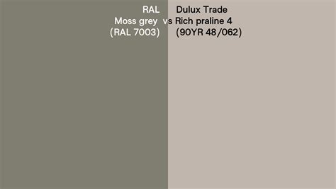 RAL Moss Grey RAL 7003 Vs Dulux Trade Rich Praline 4 90YR 48 062