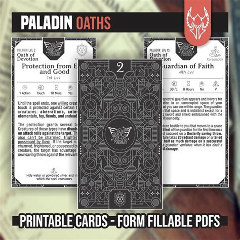 Paladin Oath Cards For Dnd 5e Form Fillable Pdfs Included Etsy Uk