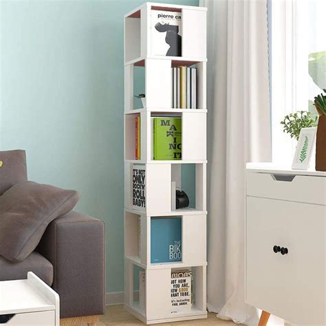 Ansley HosHo White Bookshelves 6 Tier Bookcase 360 Rotating