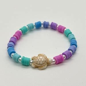 Handmade Heishi Turtle Bracelet Pink Purple Blue And Teal Bracelet