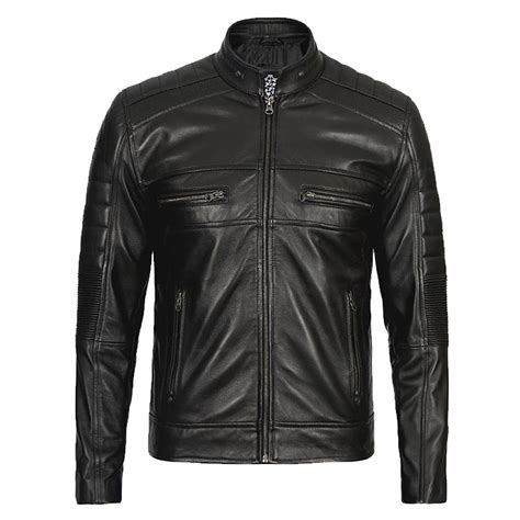 Men Black Cafe Racer Real Leather Jacket Fan Jacket Maker