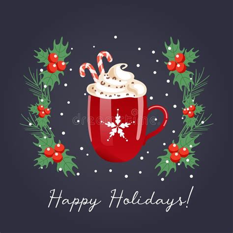 Winter Drinks Hot Chocolate Or Coffee Cocoa And Whipped Cream In A Red Mug With A Snowflake