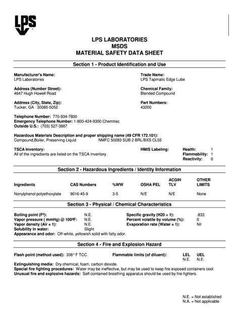 Fillable Online Lps Laboratories Msds Material Safety Data Sheet