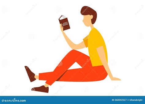 Young Man Reading A Book Vector Illustration In Flat Style Stock