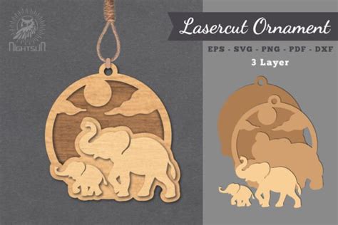 Mom And Baby Elephant Laser Cut Ornament Graphic By NightSun Creative