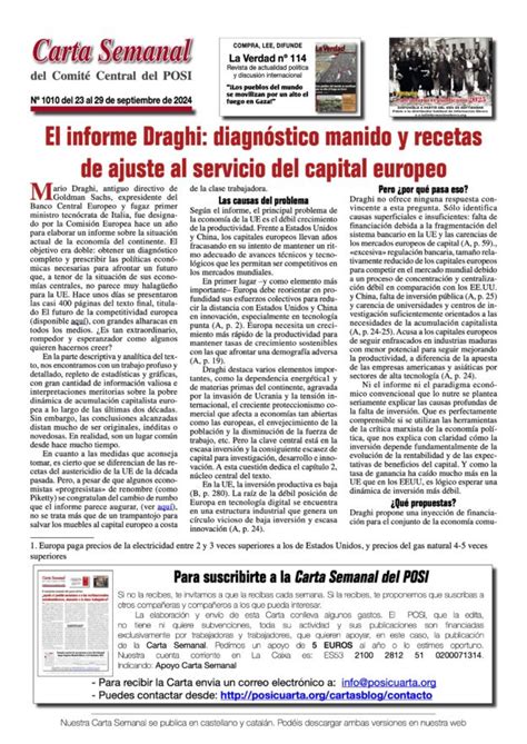 El Informe Draghi Diagn Stico Manido Y Recetas De Ajuste Al Servicio