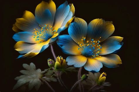 Una Flor Azul Y Amarilla Con Un Centro Amarillo Foto Premium