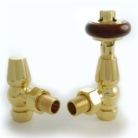 Faringdon Traditional Brass Angled Thermostatic Radiator Valve With Lockshield Designer