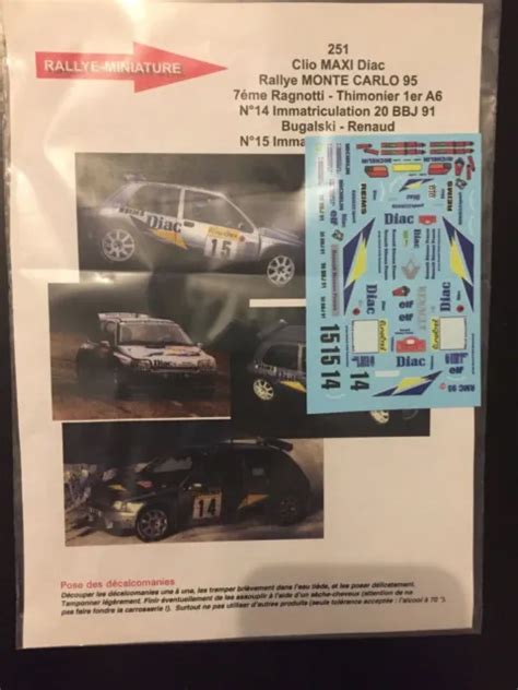 DECALS 1 43 RENAULT Clio Maxi Kit Car Ragnotti Rallye Monte Carlo 1995