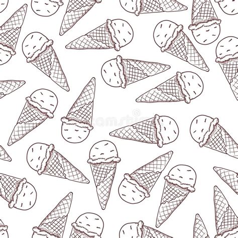 Ice Cream Cone Seamless Pattern Sketch Hand Drawn Stock Vector