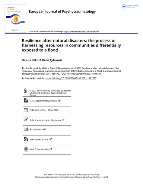 Pdf Resilience After Natural Disasters The Process Of Harnessing