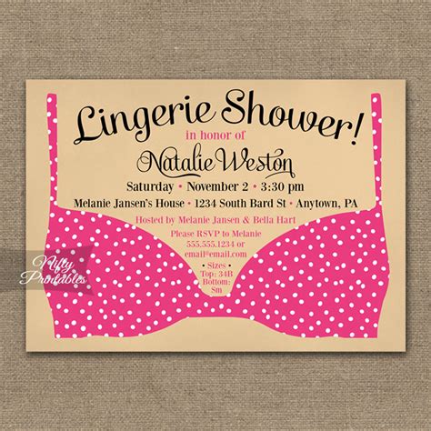 Pink Polka Lingerie Bridal Shower Invitations Nifty Printables