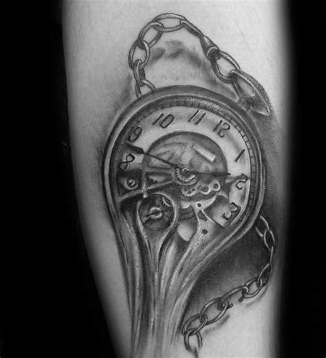 40 Melting Clock Tattoo Designs For Men - Salvador Dali Ink Ideas Stop Watch Tattoo, Pocket ...