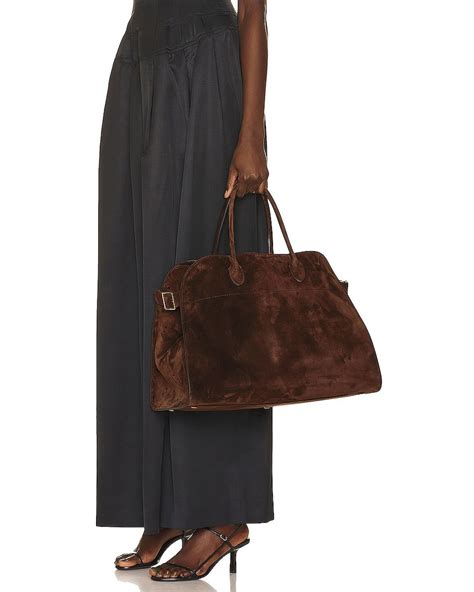 The Row Soft Margaux 17 Top Handle Bag In Mocha Shg Fwrd Top Handle